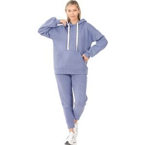 Melange Velboa hoodie & jogger Pants set (Mid-Navy)- Large